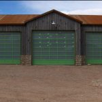 Barn with 3 Large Green Garage Doors